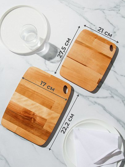 Доска разделочная береза, 22.2х17 см, 27.5х21 см, 2 шт, прямоугольная, 374755m