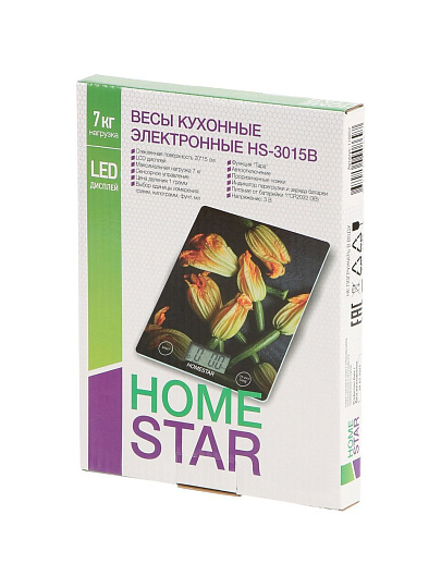 Весы кухонные стекло, Homestar, HS-3015B, платформа, 10 г, до 7 кг кг, LCD-дисплей, 110057