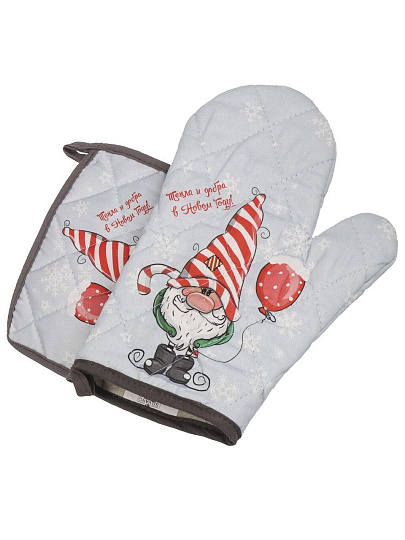 Набор кухонный 2 шт, 18х26 см + 18х18 см (варежка, прихватка), 100% хлопок, Новогодний гном