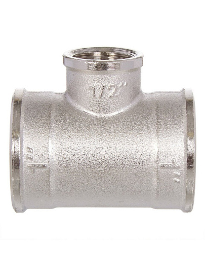 Тройник 1"х1/2"х1", г-г-г, никель, индивидуальная упаковка, РосТурПласт