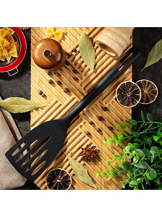 Лопатка кулинарная нейлон, с прорезями, навеска, черная, Daniks, Turin, YW-KT309-3