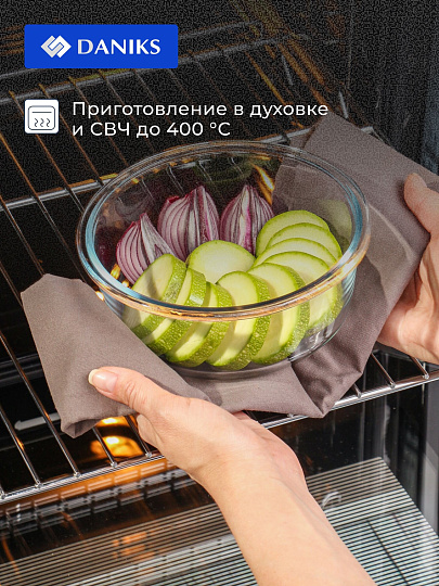 Контейнер пищевой жаропрочное стекло, 0.95 л, 28х16 см, круглый, с крышкой, Daniks, HSFR-950F