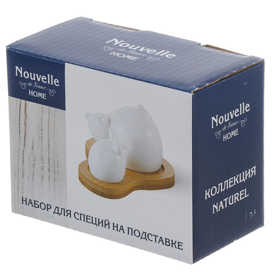 Набор для специй фарфор, бамбук, 9 см, 2 шт, 11х9х6 см, на подставке, Naturel, Nouvelle Home, 2631082