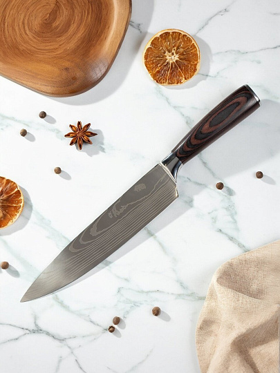 Нож кухонный Daniks, Classic G10, шеф-нож, нержавеющая сталь, 20 см, рукоятка дерево, Y4-8912