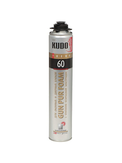 Пена монтажная KUDO, Trend 60 Window, профессиональная, 60 л, 1 л, летняя, KUPTW10S60