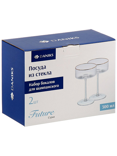 Бокал для шампанского, 300 мл, стекло, 2 шт, риф, креманка, зол.отв, Future, Daniks