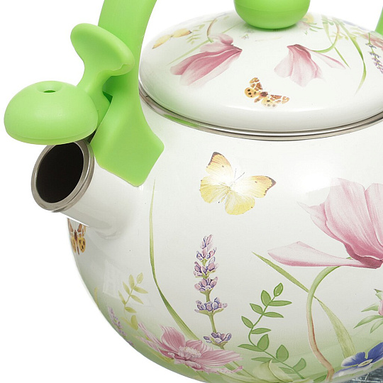 Чайник сталь, эмалированное покрытие, 2 л, со свистком, Appetite, Примавера, индукция, белый, зеленый, FT7-PR