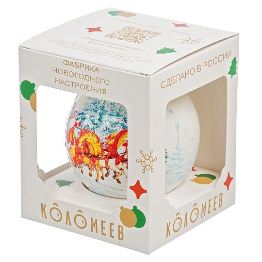 Елочный шар Дед Мороз и тройка, 8 см, стекло, КУ-80-214126