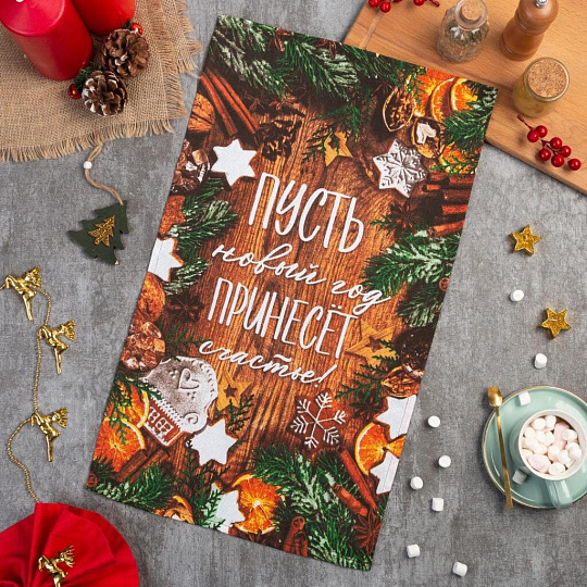 Полотенце кухонное вафельное, 35х60 см, 160 г/м2, 100% хлопок, Доляна, Новогоднее настроение, Россия, 5059204