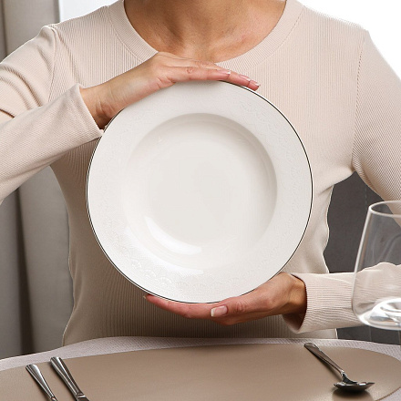 Тарелка суповая, фарфор, 23 см, круглая, White Lace, Fioretta, TDP671