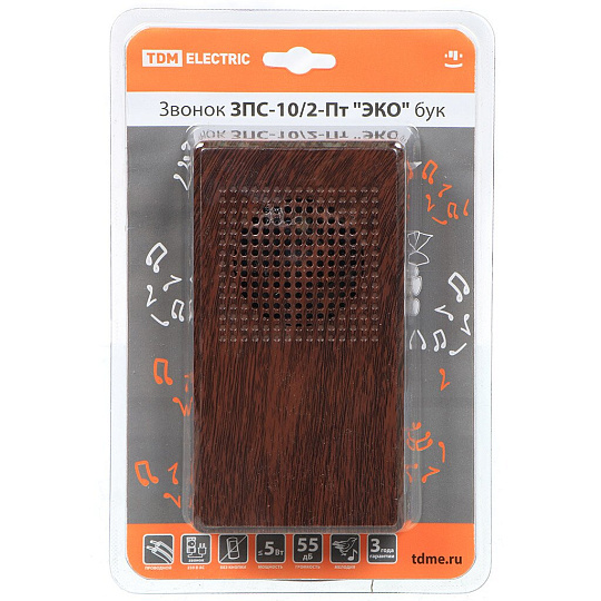 Звонок дверной проводной, сетевой, 230 В, птичка, без кнопки, бук, TDM Electric, ЗПС-10/2-Пт Эко, SQ1901-0027