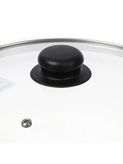 Крышка для посуды стекло, 28 см, Daniks, металлический обод, кнопка бакелит, черная, Д4128Ч