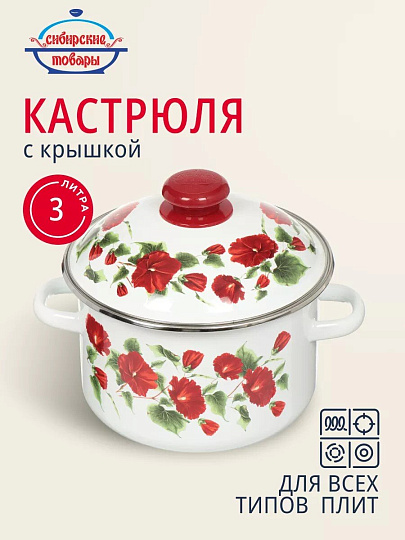 Кастрюля эмалированная сталь, 3 л, крышка сталь, цилиндрическая, Сибирские товары, Рамо, 3MD181M, индукция