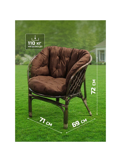 Мебель садовая Green Days, Мальдивы, кофейная, стол, 55х55х56 см, 2 кресла, 1 диван, подушка коричневая, 110 кг, 114х71х72 см, IND01