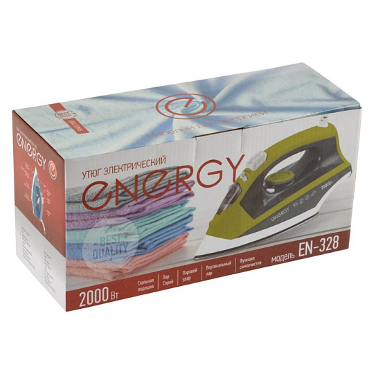 Утюг Energy, EN-328, 2000 Вт, сталь, вертикальное отпаривание, система самоочистки, пар, спрей, удар, 1.4 м, голубой