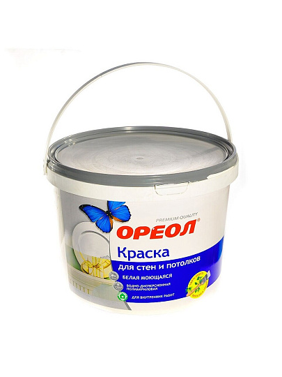 Краска водно-дисперсионная, Ореол, полиакриловая, интерьерная, моющаяся, влагостойкая, матовая, белая, 13 кг