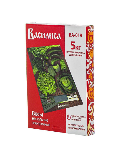 Весы кухонные электронные, стекло, Василиса, Овощная лавка, платформа, точность 1 г, до 5 кг, LCD-дисплей, ВА-019
