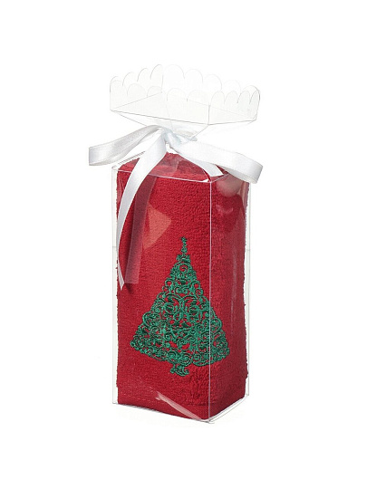 Полотенце кухонное махровое, 40х60 см, 100% хлопок, Silvano, Вышивка Елка, красное, Китай, D19-3