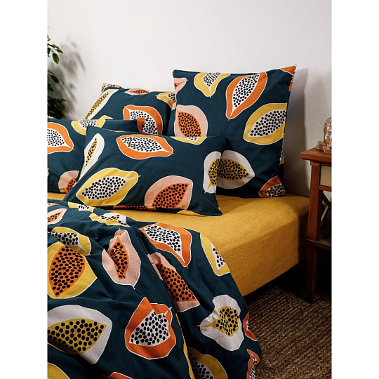 Постельное белье 1.5-спальное, простыня 150х214 см, 2 наволочки 70х70 см, пододеяльник 145х215 см, Ночь нежна, бязь, Папайя