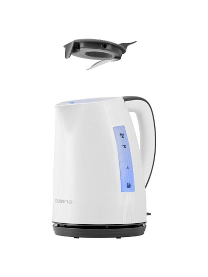 Чайник электрический Polaris, PWK 1708C Water Way Pro, белый, 1.7 л, 2200 Вт, скрытый нагревательный элемент, пластик