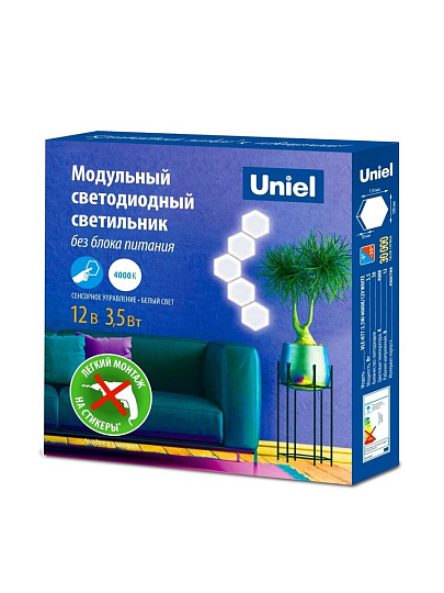 Светильник светодиодный, Uniel, 3.5 Вт, 4000 К, 100 Лм, IP20, 11х10х1.8 см, белый свет (4000 К), сенсорный, UL-00008705
