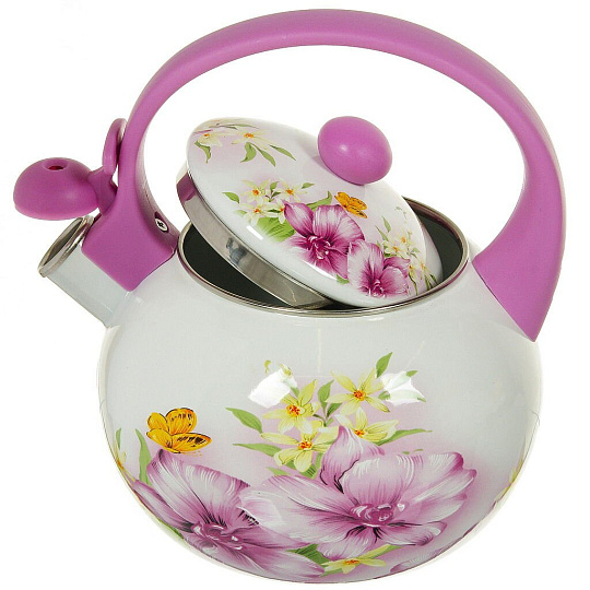 Чайник сталь, эмалированное покрытие, 2.2 л, со свистком, ручка пластиковая, Aurora, Мальва, 1908