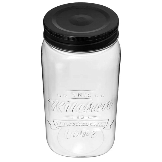 Банка пластик, 1.4 л, 10х10х19 см, с крышкой, с эмбоссингом, Бытпласт, Love Kitchen, 440200113, черная