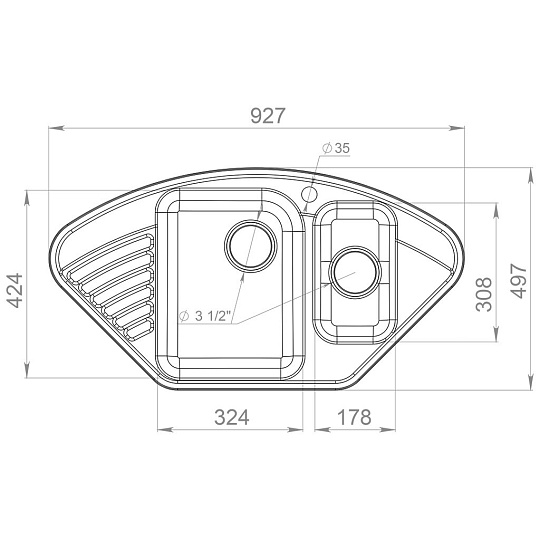 Мойка кухонная врезная, GranFest, Quarz, кварцевый песок, 930х500 мм, без сифона, песочная, GF-Z14