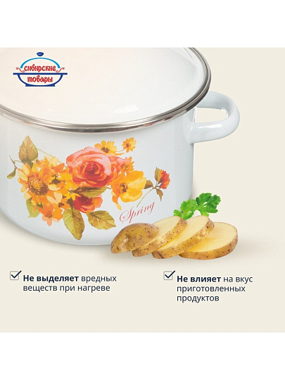 Кастрюля эмалированная сталь, 2 л, крышка сталь, цилиндрическая, Сибирские товары, Весна, 1MD161M, индукция
