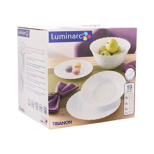 Сервиз столовый стеклокерамика, 19 предметов, на 6 персон, Luminarc, Trianon, 00144/N5714, белый