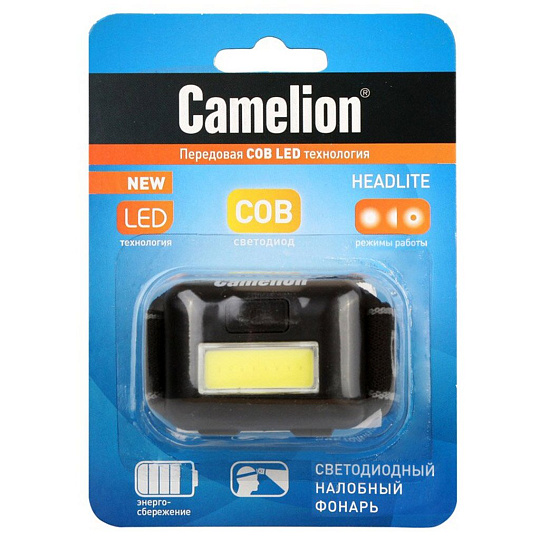 Фонарь налобный, Camelion, 5 355, пластик, 13748