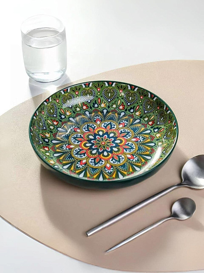 Тарелка обеденная, керамика, 20 см, Самарканд, Y4-9769, зеленая