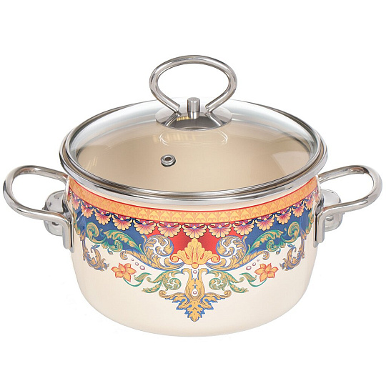 Кастрюля эмалированная сталь, 2 л, крышка стекло, Vitross, Ornamento, 1SC165S, индукция