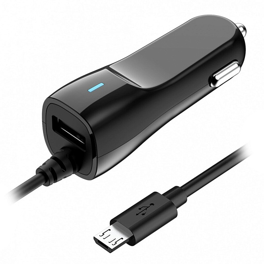 Автомобильное зарядное устройство OLMIO, micro USB, + свободный порт, 2.1 А, черное, 038870