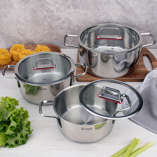 Кастрюля нержавеющая сталь, 2 л, с крышкой, крышка стекло, Taller, Тенденси, 17272, индукция