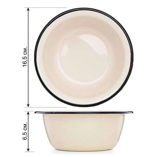 Салатник эмалированная сталь, круглый, 16.6х6.6 см, 0.8 л, индукция, Жемчужная, Эстет, ЭТ-72974, бежевый