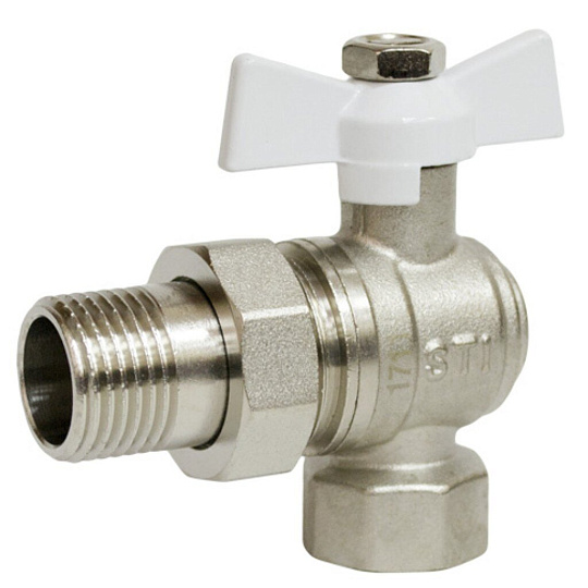 Кран для воды, 1/2'', латунь, угловой, ручка-бабочка, с американкой, STI