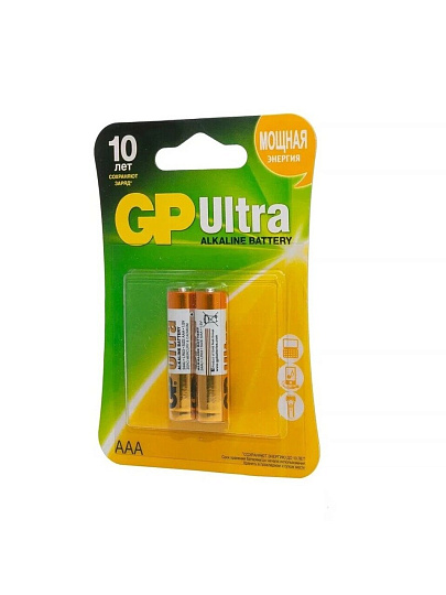 Батарейка GP, ААА (LR03, 24A), 24AUA21-2CRSBC2, алкалиновая, блистер, 2 шт, 1232