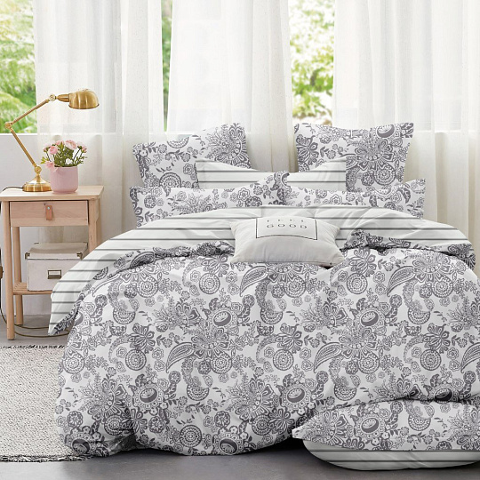 Постельное белье 2-сп, пр200х220, 2н70х70, п175х215, CL HOME, макопопл, Mako Poplin, Узоры, Сер