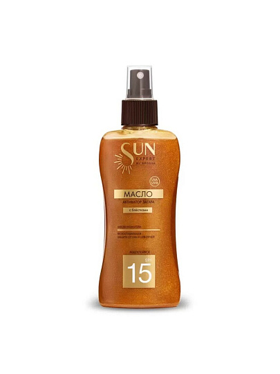 Масло-активатор для загара, Krassa, Sun Expert, SPF 15, 180 мл, с блестками, SE41511