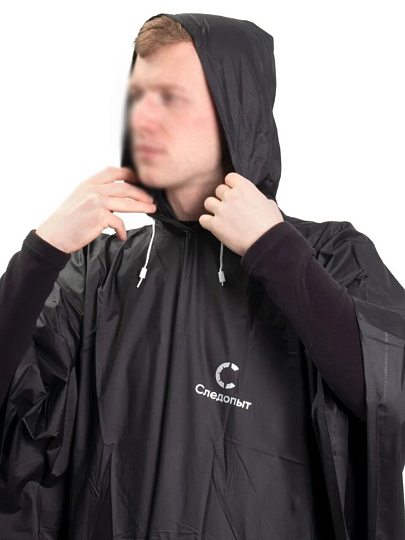 Дождевик пончо 129х137 см, 56-58, с капюшоном, кнопки, плотный PVC, черный, Следопыт, PF-RC-13
