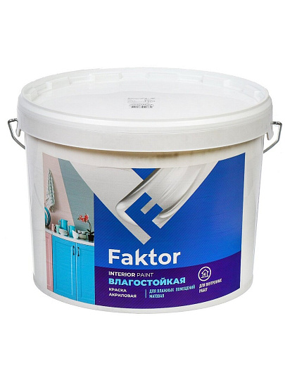 Краска водно-дисперсионная, Ярославские Краски, Faktor, акриловая, интерьерная, влагостойкая, матовая, белая, 13 кг, ВД