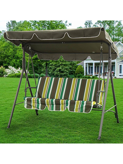 Качели садовые 3-местные, 170х110х153 см, 210 кг, Олива, зелено-коричневые, полосы, Y6-1987, металл