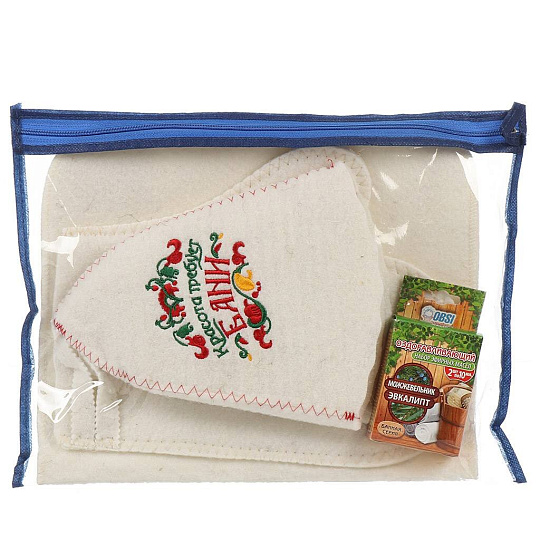 Набор для бани 4 предмета, шапка, коврик, рукавица, масла эфирные, в ассортименте, в косметичке, OBSI, 191889