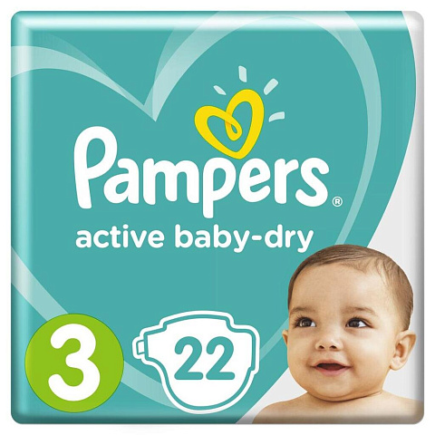 Подгузники детские Pampers, Active Baby Midi, р. 3, 5 - 9 кг, 22 шт, унисекс