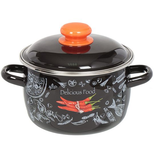 Кастрюля эмалированная сталь, 2 л, крышка сталь, Appetite, Chilli, 1МС161Р, черная, индукция