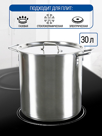 Котел нержавеющая сталь, 30 л, 35х36 см, клепаные ручки, Катунь, Общепит, КТ-ОБ-31 В