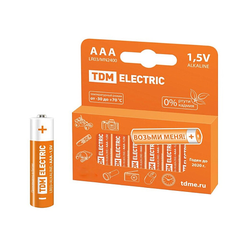 Батарейка TDM Electric, ААА (LR03, R3), алкалиновая, 1.5 В, блистер, 10 шт, SC, SQ1702-0057/