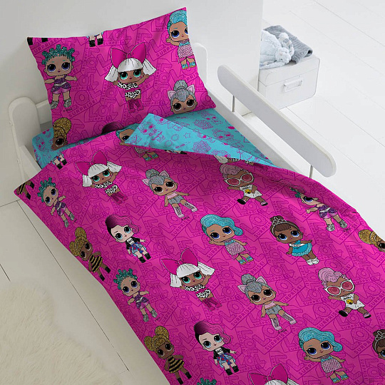 Постельное белье детское 1.5-спальное, простыня 150х214 см, 1 наволочка 70х70 см, пододеяльник 143х215 см, Непоседа, поплин, в ассортименте, L.O.L. Surprise! 16262-1/16263-1 651785