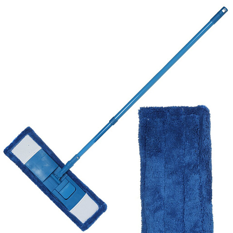 Швабра плоская, микрофибра, 120х40х12 см, синяя, телескопическая ручка, синяя, Марья Искусница, KD-8117MB
